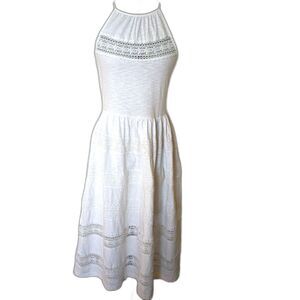 Asos Cotton Scandi Girl Lace Embellished White Halter Neck Jersey Midi Dress Sz2